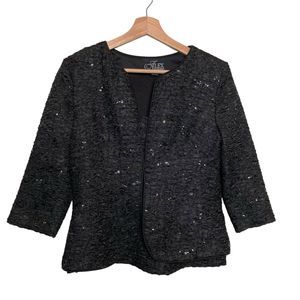 Alex Evenings Black Sequin Jacket Tank 2 Pcs Party Wedding Elegant Womens Small